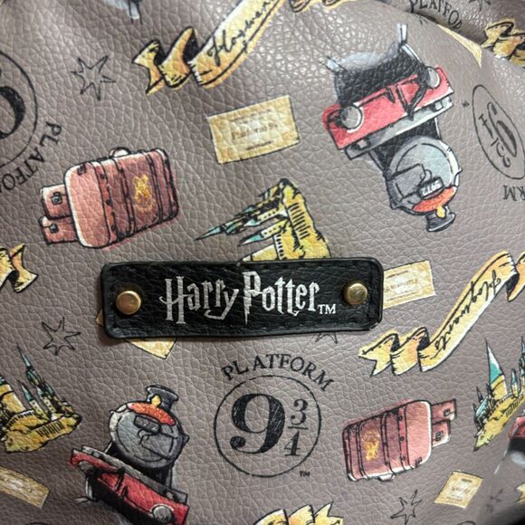 Loungefly Harry Potter Relics Tattoo Allover Print Backpack Faux Leather Gray - Picture 2 of 9